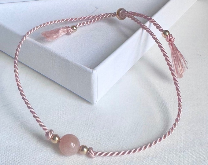 Dainty Silk Friendship Bracelet: Sunstone Crystal, Sterling Silver