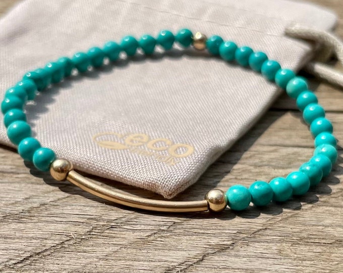 Turquoise Beaded Bracelet: Sterling Silver, December Birthstone