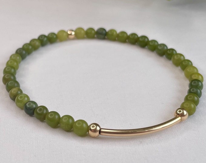 Jade Gemstone Beaded Bracelet: Sterling Silver Accent, Boho Stacking Bracelet