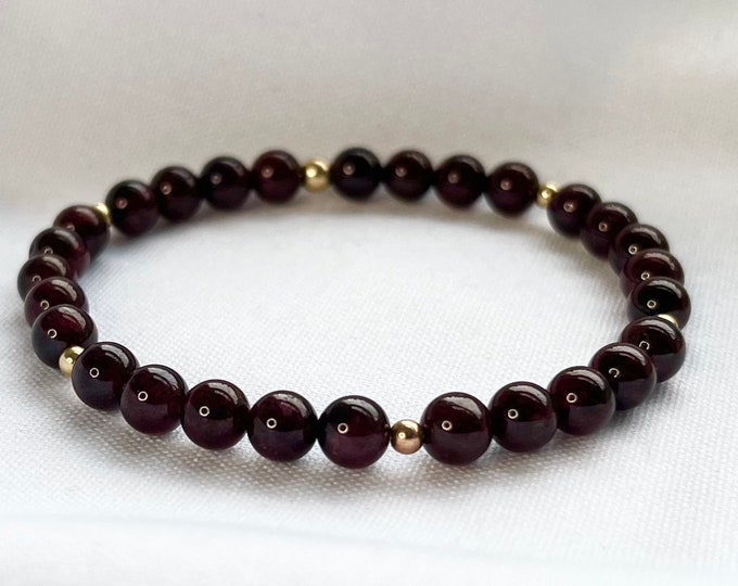 Garnet Birthstone Bracelet - Bohemian Stacking Jewelry, Healing Gemstone Gift
