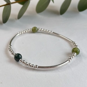 Sterling Silver Jade Bangle Bracelet, Minimal Green Jade Jewelry for Balance and Protection