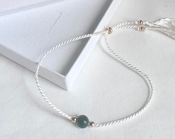 Silk bracelet with Natural Jade Gemstone, Jade Hippie Bracelet, Boho Silk Bracelet, Womens Silk Hippy Jewelry