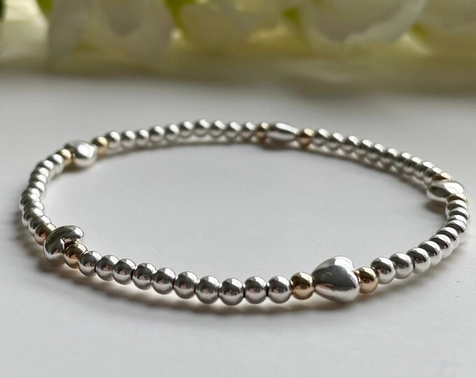 Sterling Silver & Gold Heart Bracelet