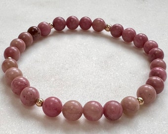 Rhodonite Bracelet for Emotional Healing and Love, Genuine Rhodonite Gemstone Bracelet for Compassion, Pink Rhodonite Beaded Bracelet