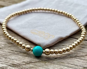 Tiny Turquoise Bracelet, Dainty Gold Bracelet with Turquoise Gemstone, Gift for Her