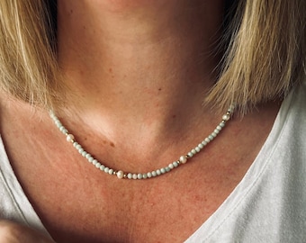 Amazonite Necklace with Freshwater Pearls, Gemstone & Pearl Necklace