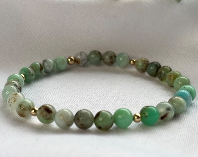 Chrysoprase Stacking Bracelet - Healing Gemstone Jewelry for Women - Boho Hippie Style - Statement Bracelet