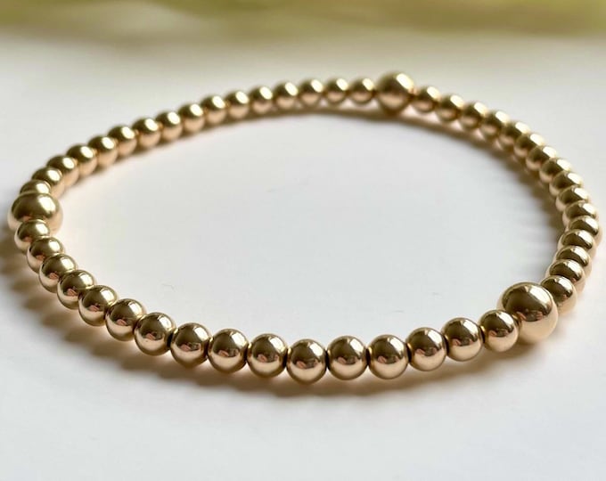 Gold Filled Beaded Stretch Bracelet: Chunky Stacking Style