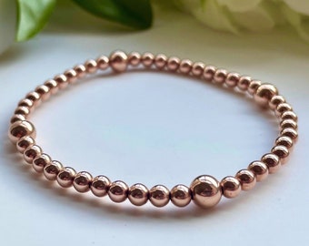 Rose Gold 4mm beaded bracelet, Womens Rose Gold Stacking Bracelet