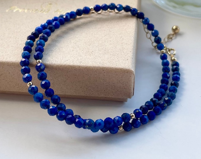 Lapis Lazuli Wrap Bracelet: Dainty Gemstone, Gold Filled or Sterling Silver
