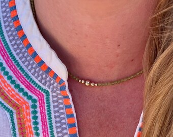 Bohemian Peridot Choker - Handmade August Birthstone Necklace for Women - Natural Gemstone Jewelry