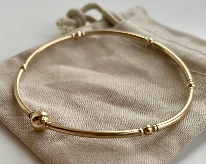 Gold Filled Stretchy Noodle Bracelet: Beaded Stacking Bangle