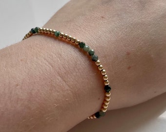 Emerald Beaded Bracelet, May Birthstone Genuine Green Healing Gemstone Stretch Bracelet, Gift for her