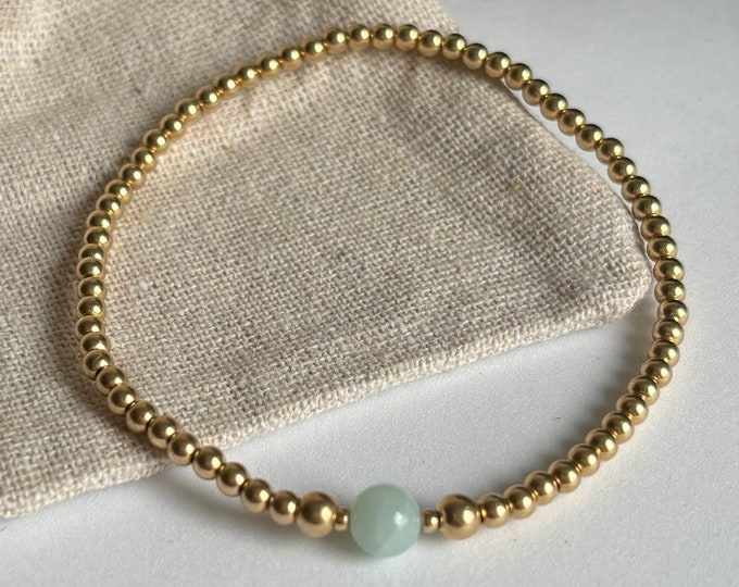 Gold Filled Beaded Bracelet: Amazonite Gemstone Stacking Bracelet