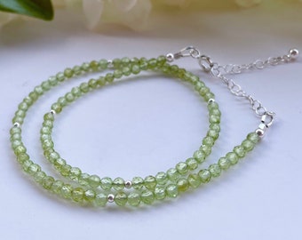 Peridot Wrap Bracelet, Dainty Green Gemstone Beaded Bracelet, Sterling Silver Wrap Bracelet, Gemstone Stacking Bracelet, August Birthstone