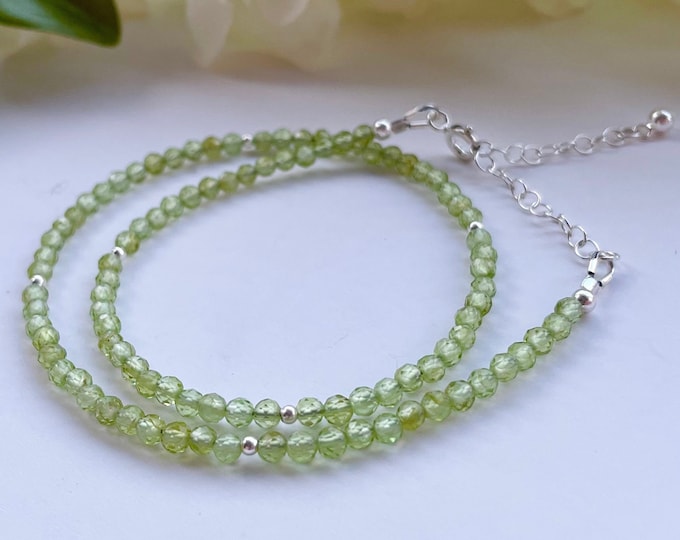 Peridot Wrap Bracelet: Dainty Sterling Silver Gemstone Beaded Bracelet
