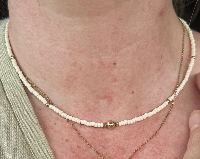 Cream Seed Bead & Gold Necklace