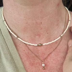 Cream Seed Bead & Gold Necklace