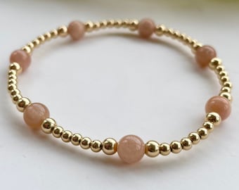 Gold Beaded Satellite Bracelet with Sunstone Gemstones, Gold Filled Boho Bracelet, Gift for women