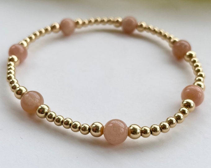 Gold Filled Sunstone Bracelet: Beaded Satellite Boho Jewelry