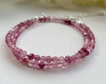 Pink Tourmaline Wrap Bracelet, Sterling Silver Bracelet, Dainty Gemstone Jewellery, Minimal Bracelet Womens, Healing Crystal jewellery
