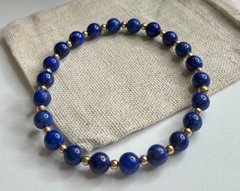 Lapis Lazuli Gemstone Beaded Bracelet, 6mm Genuine Lapis Lazuli Bracelet, Stackable Jewelry, Womens Gift Idea
