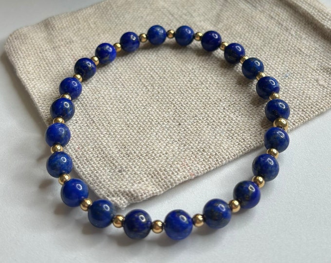 Lapis Lazuli Gemstone Bracelet: 6mm Beaded, Gold Filled or Sterling Silver