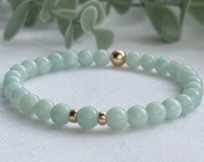Amazonite Beaded Bracelet: Sterling Silver & Gold Accents, Handmade