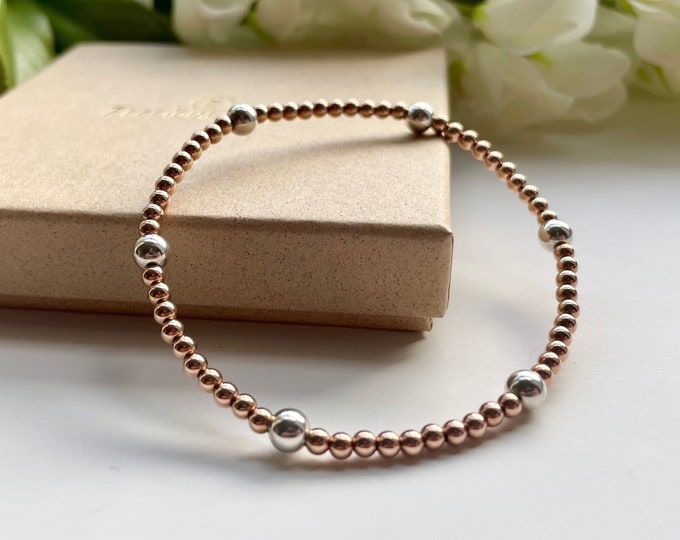Rose Gold Sterling Silver Stretch Bracelet: Minimalist Stacking Jewelry
