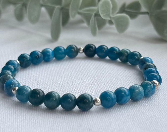 Apatite Gemstone Beaded Bracelet: Sterling Silver Boho Jewelry