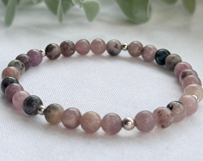 Lepidolite Beaded Bracelet: Sterling Silver, Anxiety Gemstone