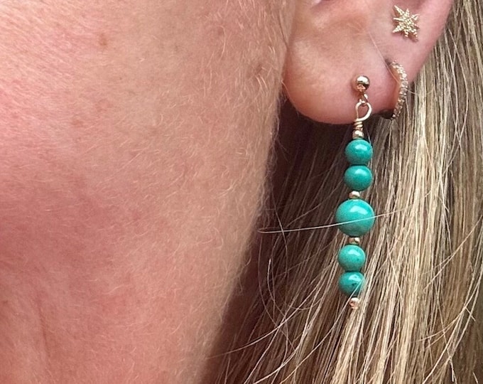 Turquoise Beaded Drop Earrings - Boho Gemstone Earrings Statement with a Chic Bohemian Vibe