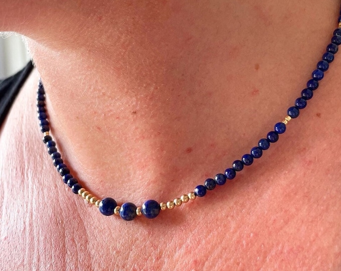 Handmade Lapis Lazuli Choker: Bohemian Gemstone Necklace