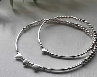 Mummy & Me heart bracelets, 925 Silver matching bracelets, Mothers Day gift, Mother and daughter sterling silver bracelet set