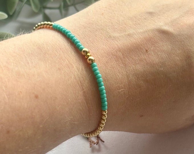 Turquoise Seed Bead Bracelet: Gold Filled Boho Silk Friendship Bracelet
