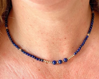 Lapis Lazuli Choker, Handmade Gemstone Necklace, Bohemian Necklace, Blue Gemstone Choker