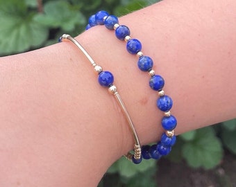 Lapis Lazuli & Gold Bracelet, Healing Gemstone Bracelet, Stretch Bracelet, Statement Bracelet, Minimal Jewellery, Womens Stacking Bracelet