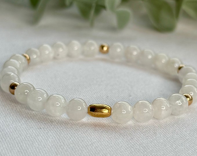 Moonstone Beaded Bracelet: Sterling Silver, June Birthstone, Healing Jewelry