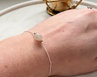 Moonstone Silk Slider Friendship Bracelet - Feminine Stone Jewelry - Dainty Gift for Women