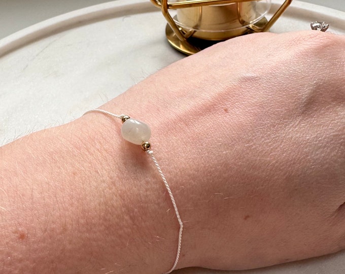 Moonstone Silk Friendship Bracelet: Sterling Silver or Gold Filled