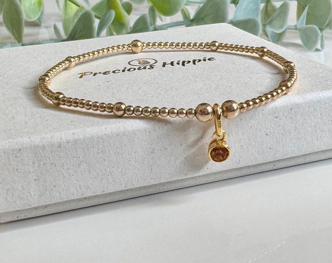 Gold Birthstone Bracelet, November Birthstone Topaz Charm Bracelet, Birthday Gift for her