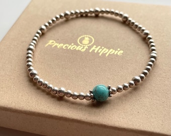 Sterling Silver & Turquoise Stretch Bracelet, Turquoise Stacking Bracelet, December Birthstone Jewellery in Sterling Silver