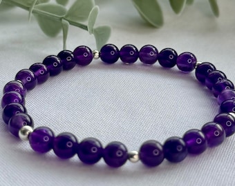 Amethyst Gemstone beaded bracelet, Crystal Bracelet, Gift for her, Birthstone jewellery