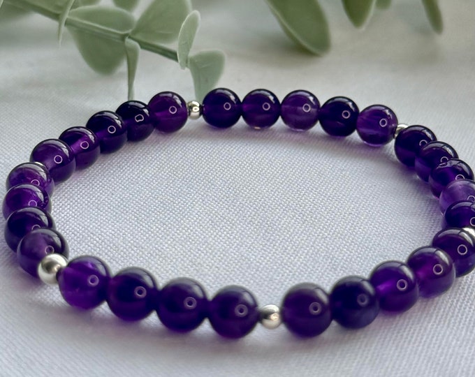 Amethyst Beaded Bracelet: Sterling Silver Accent, February Birthstone