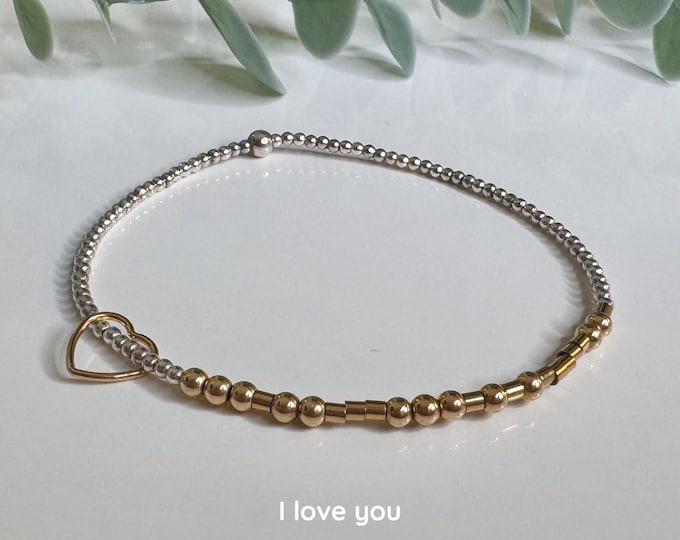 I Love You Morse Code Bracelet: Sterling Silver & Gold Filled