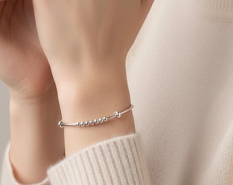 Sterling Silver Anxiety Relief Fidget Spinner Bracelet, Gift for Her