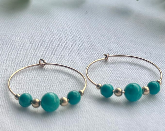 Boho Chic Turquoise Hoop Earrings - Handmade Statement Jewelry