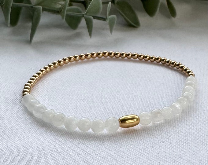 Moonstone Stacking Bracelet, Emotional Energy & Balance Beaded Jewelry, Goddess Fertility Stone