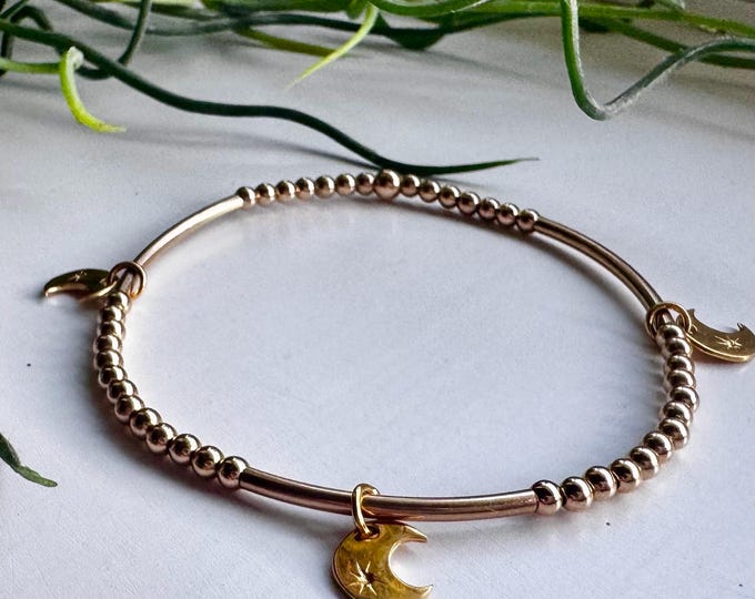 Gold Moon Charm Bracelet: Sterling Silver Celestial Bangle