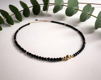 Dainty Black Onyx Choker: Minimalist Layering Necklace in Gold Filled or Sterling Silver